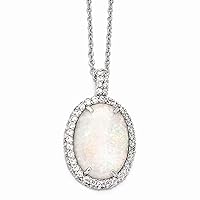 Cheryl M 925 Sterling Silver Fancy Lobster Closure Simulated Opal and Cubic Zirconia Pendant Necklace 18 Inch Measures 18mm Wide Jewelry for Women