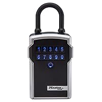 Master Lock Lock Box, Electronic Portable Key Safe, Bluetooth iOS/Android App and Keypad Codes, 3-1/4 in. Wide, 5440EC, Silver & Black