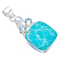StarGems® Natural Amazonite Blue Topaz And River PearlHandmade 925 Sterling Silver Pendant 1.5