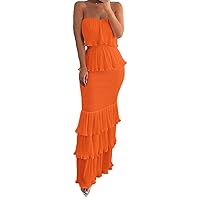 Maxi Dresses for Women 2024 Casual Linen, Women's Bustier Hip Dress Ruffle Dress Fashion Bustier Casual Dress
