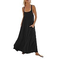Women's Wedding Guest Dresses Summer Sleeveless Dress Pleated Casual Maxi with Pockets Spring Dresses, S-2XL