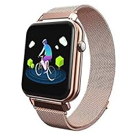 New IP67 Waterproof Slim Smart Watch Heart Rate Blood Pressure Oxygen Monitor Fitness Tracker for iOS Android (Gold - Steel Band)