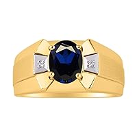 Rylos Men's Yellow Gold Plated Silver Ring – Classic Designer Style with 9x7MM Oval Gemstone & Diamonds, Birthstone Rings in Sizes 8-13