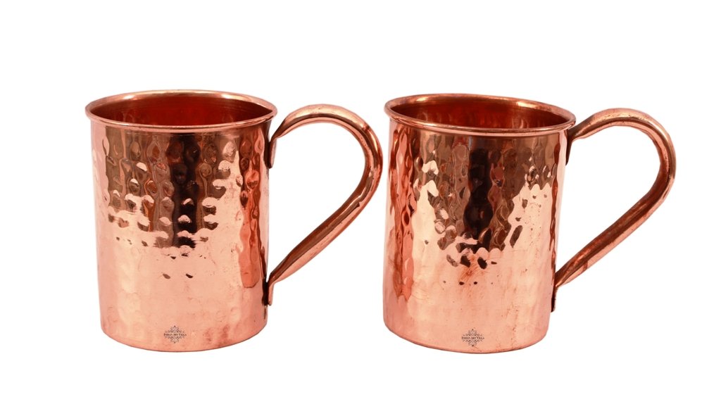 IndianArtVilla Handmade Set Of 2 Moscow Mule Hammered Pure Copper Beer Mug Cu...
