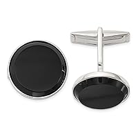 925 Sterling Silver Polished Round Simulated Onyx Cuff Links Measures 12.25x12.25mm Wide Jewelry Gifts for Men