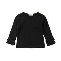 Toddler Baby Girl Basic Plain Ruffle Cuff Long Sleeve Cotton T Shirts Tee Tops