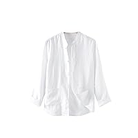 Men's Chinese Style Mandarin Collar Linen Shirt, Casual Buttoned Linen Cardigan