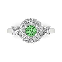 Clara Pucci 1.6 ct Round Cut Simulated Green Diamond 18K White Gold Halo Solitaire W/Accents Anniversary Wedding Engagement Ring