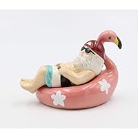 Fine Ceramic Tropical Santa Chill Out on Flamingo Float Salt & Pepper Shakers Set, 4-1/8