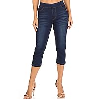 Women's Capri Jeans Skinny Jeggings Pull-On Denim Capris Pants with Pockets Regular & Plus Size