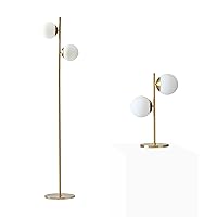 Brightech Set Sphere Floor and Table Lamp for Living Room, Mid-Century Modern 2 Globe Pole Light for Bedroom, Bright LED Standing Lamps for Offices, Contemporary Living Room Décor – Gold/Antique Brass