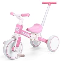 XIAPIA Tricycles for 1-3 Year Olds, 5 in 1 Toddler Balance Bike with Removable Pedal, Push Trike Toys with Adjustable Pushrod for 2 3 4 5 Year Old Boys & Girls, Birthday Gifts for Kids (Pink)