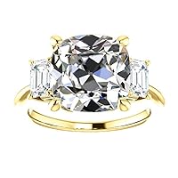 Antique Elongated Cushion Cut Moissanite Solitaire Ring, 4ct, Sterling Silver, Bridal Engagement Ring
