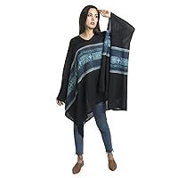 Alpaca Warehouse Pima Cotton Blend Boho Lightweight Vneck Bohemian Poncho Sweater Geometric Pattern Multicolor Design Peru