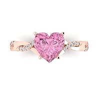 2.16ct Heart Cut Criss Cross Twisted Solitaire Halo Pink Simulated Diamond designer Statement Ring Solid 14k Rose Gold