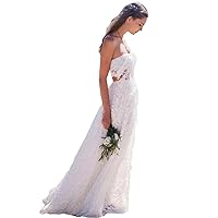 A-Line Sweetheart Bridal Gown Strapless Lace Long Beach Open Back Wedding Dresses