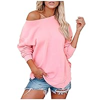 Wirziis Summer Women Off The Shoulder Tops, Sexy Elegant Long Sleeve T-Shirt Trendy Casual Solid Color Loose Fit Blouses Tees