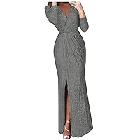Dresses for Women 2023 Trendy Long Deep V-Neck Dress Sexy Sparkling Evening Dress