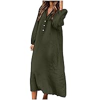 Women's Casual Lapel Collar Button Down Cotton Linen Long Dress Loose Fit Long Sleeve Summer Beach Maxi Shirt Dresses