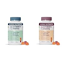 SmartyPants Teen Guy 120 Count and Girl 90 Count Multivitamin Gummies Bundle: Omega 3, Vitamins D3, C, B12, B6, A, K & Zinc