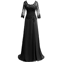 Mother of The Bride Dresses for Wedding lace Appliqued Chiffon 3/4 Sleeves Long Women's Formal Gowns