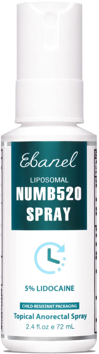 Ebanel 5% Lidocaine Spray Pain Relief Maximum Strength Liposomal Numb520 Numbing Spray 2.4Fl Oz Topical Anesthetic Hemorrhoid Treatment Spray with Phenylephrine, Arginine for Local and Anorectal Uses