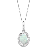 925 Sterling Silver Opal Polished Opal and .01 Dwt Diamond Necklace Jewelry for Women