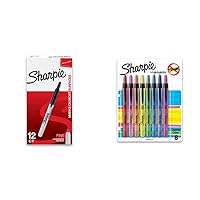 Sharpie Retractable Permanent Markers, Fine Point, Black, 12 Count & Retractable Highlighters, Chisel Tip, Assorted, 8 Count