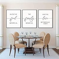 Canvas Print 3 Pieces Bless The Food Before Us The Family Beside Us and The Love Between Us Amen Poster Prints Canvas Painting Framed Artwork for Living Room Bedroom Decoration with Inner Frame