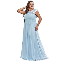 Blue Dresses Plus Size Elegant Maxi Long Lace Cap Floor Length Sleeve Bridesmaid Dress