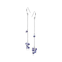 Tanzanite earrings-Long chain December birthstone-Handmade grape earrings-Dangling simple silver everyday hook earrings