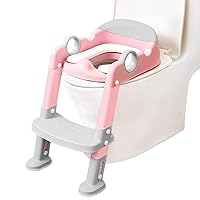 Potty Training Seat with Step Stool Ladder for Kids and Toddler,Wiifo Sturdy Potty Ladder with Soft Padded Cushion for Toddler Boys and Girls,Toddler Toilet Training Seat Chair(Grey Pink)