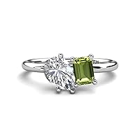 Pear Shape IGI Certified Lab Grown Diamond & Emerald Shape Peridot 2.80 ctw Four Prong Womens 2 Stone Duo Engagement Ring 14K Gold