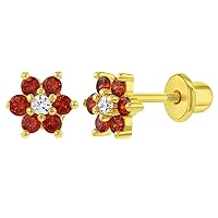 Gold Plated Cubic Zirconia Flower Safety Screw Back Earrings for Babies and Toddlers 5mm - Delicate and Sparkling Flower Earrings for Little Girls - Lovely Floral Studs