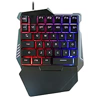 Single-Handed USB Gaming Keyboard, Wired 35 Keys Rainbow LED Backlit, One-Hand Portable Mini Gaming Keypad, Ergonomic Design with Wrist Rest for PC Laptop Computer (Black)
