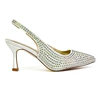 Womens Diamante Bridal Shoes Ladies Slingback Point Toe Low Heel Wedding Party Court Shoes Size