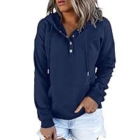 Dokotoo Womens 2023 Hooded Button Collar Drawstring Hoodies Pullover Sweatshirts Casual Long Sleeve Tops Shirts