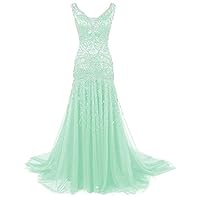 Women's 2020 Long Mermaid Bridesmaid Dresses Tulle Beaded Mother of Bride Wedding Prom Gowns
