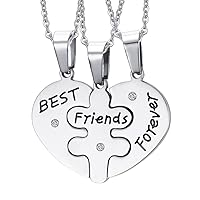 Friendship Necklace for 3 or 4 Best Friends, Best Friends Forever Necklace Stainless Steel Bff Necklaces for Girls (Set of 3 or 4pcs)
