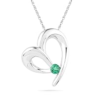 DGOLD Platinum Plated Sterling Silver Lb Create Emerald Heart Pendant ( 0.18Cttw)