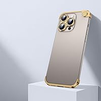 Luxury Metal Phone Cases for iPhone 13 14 15 Pro Max 15Pro Shell Lens Protection Aluminum Corner Pads Cover,Gold,for iPhone 13 ProMax