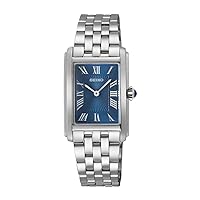 SEIKO Women's SWR085 Rectangle Face Blue Quartz Watch, Stainless Steel, 50m Water Resistant, Bracelet Type
