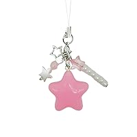 Stars Phone Charms Cute Star Beaded Y2K Aesthetic Cell Phone Charm Strap Phone Chain Lanyard Accessories for Phone Bag Keychain Camera Pendants Decor (Pink)