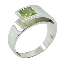Natural Peridot Ring Square Cut 925 Silver August Birthstone Handmade Size 4,5,6,7,8,9,10,11,12