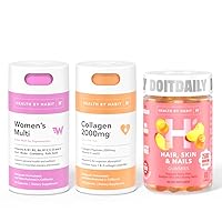 Health By Habit Beauty Full Kit - Women's Multi Supplement (60 Capsules) + Collagen (60 Capsules) + Hair, Skin & Nails Gummies (60 Gummies), Non GMO