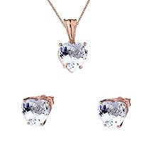 Little Treasures 14 ct Gold Rose Gold Heart March Birthstone Aquamarine (LCAQ) Pendant Necklace Necklace & Earring Set (Available Chain Length 16