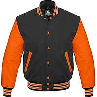 Orange Leather Sleeves Letterman Baseball Varsity Jackets Wool Color Options