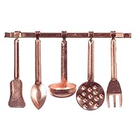 Dolls House Miniature Kitchen Accessory Copper Hanging Utensils & Rack 5055