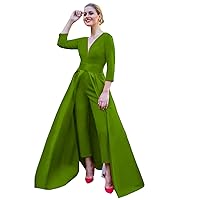 Women's Jumpsuits Formal Evening Dresses with Detachable Skirt V Neck Long Sleeves Prom Dresses