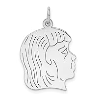 Solid 925 Sterling Silver Girl Polished Front Satin Back Disc Customize Personalize Engravable Charm Pendant Jewelry Gifts For Women or Men (Length 1.17